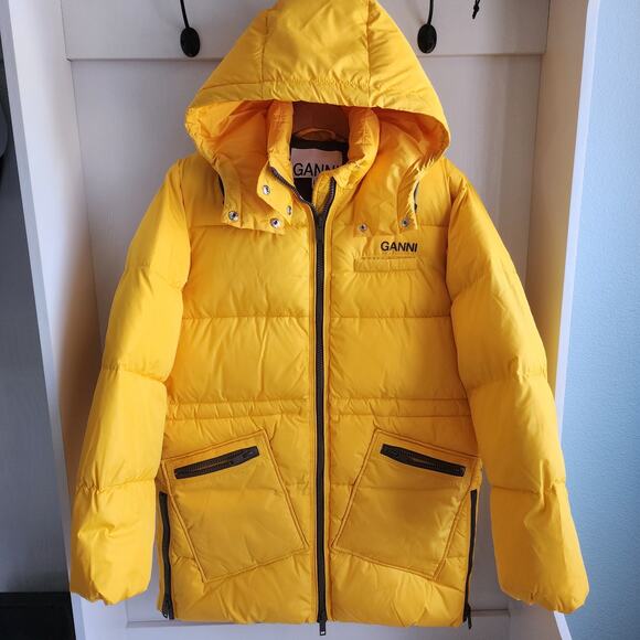 GANNI Spectra Yellow Recycle Oversized Puffer Jacket w Hood XS/S fits M -$475 - Picture 3 of 12